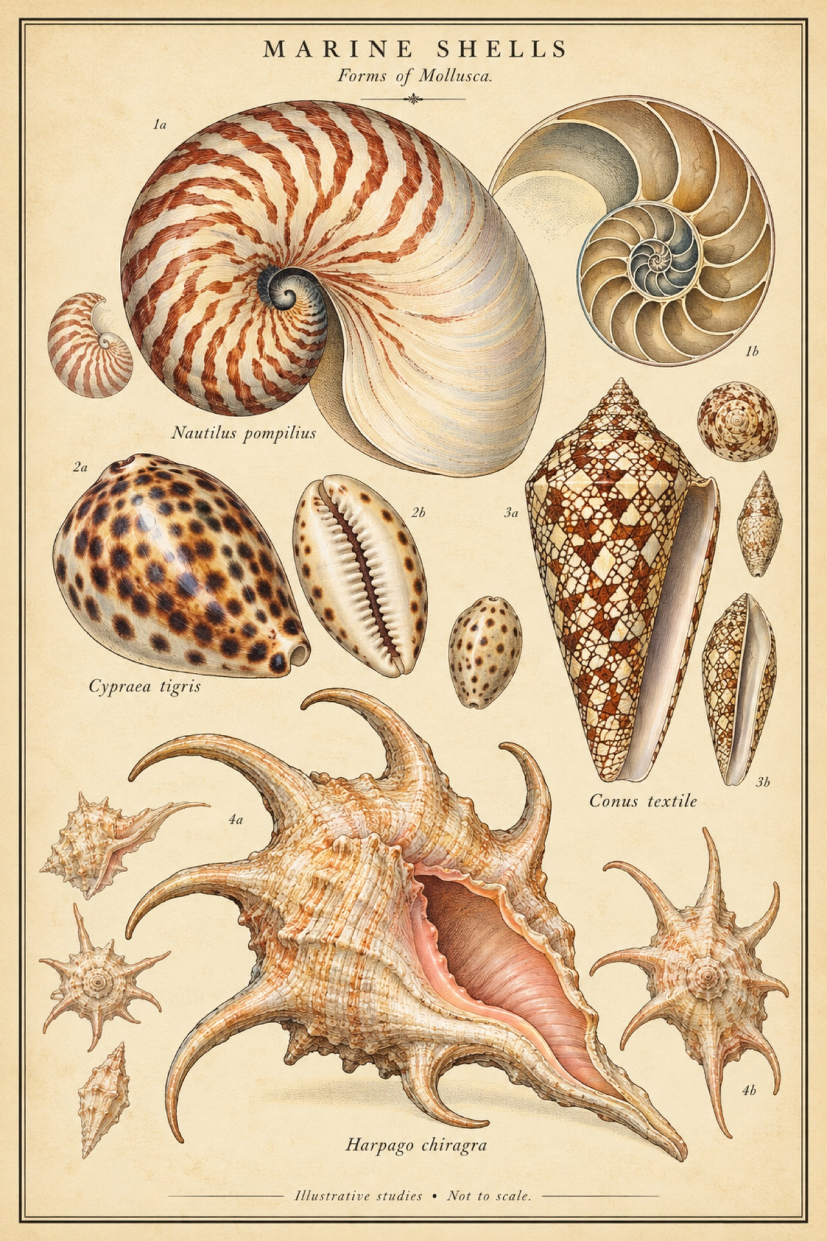 Marine Shells Poster — Mollusca, full plate
