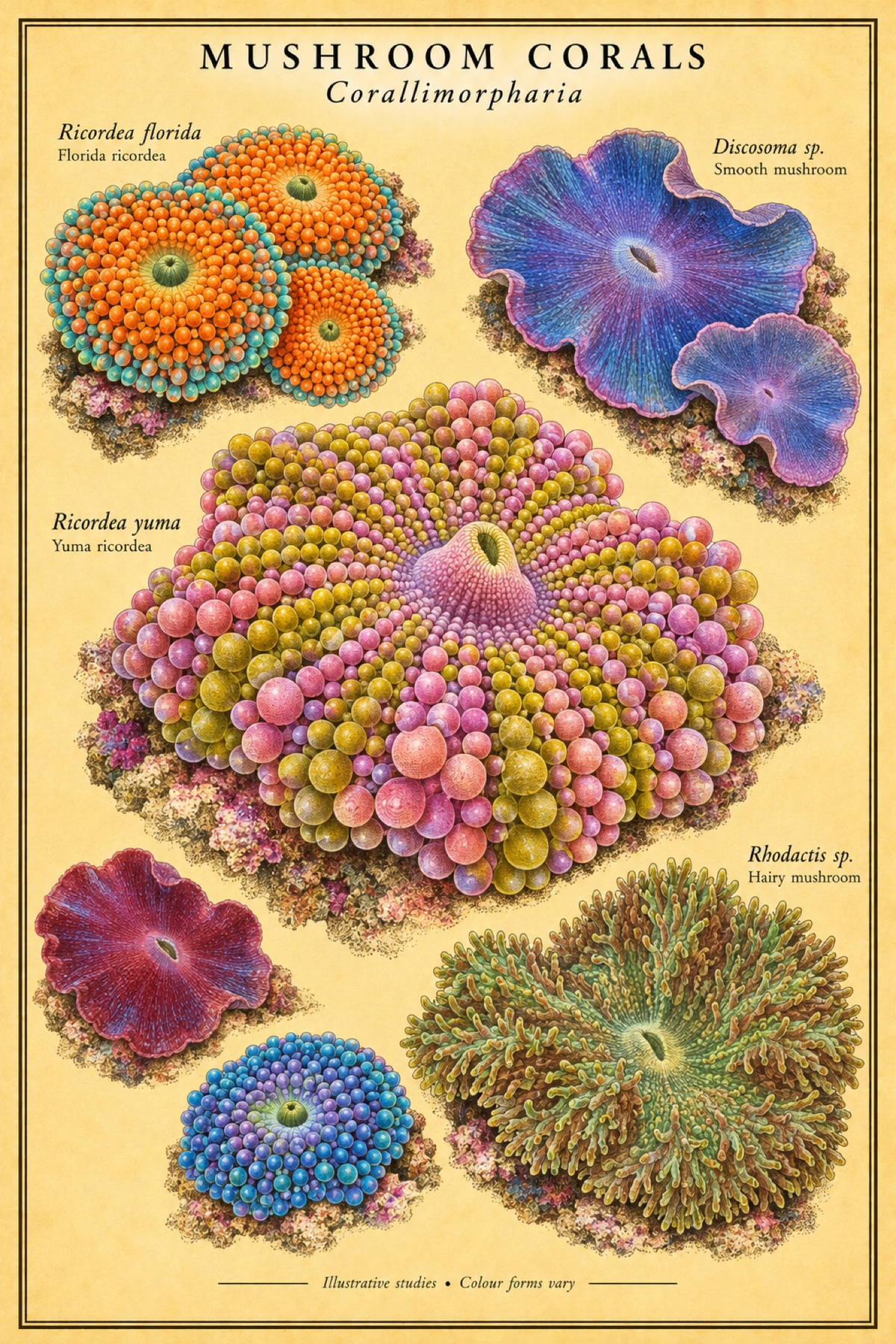 Mushroom Corals Poster — Corallimorpharia, full plate