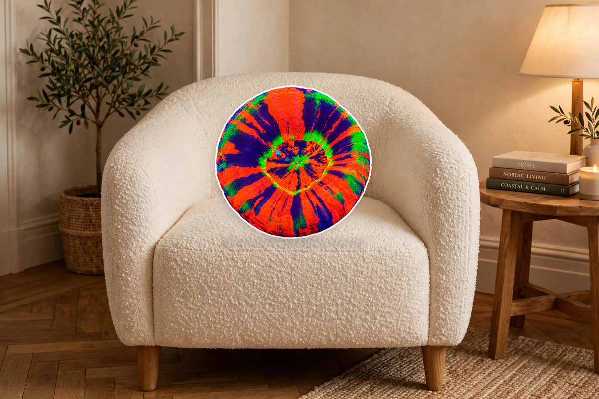 Rainbow Scoly Pillow in an armchair