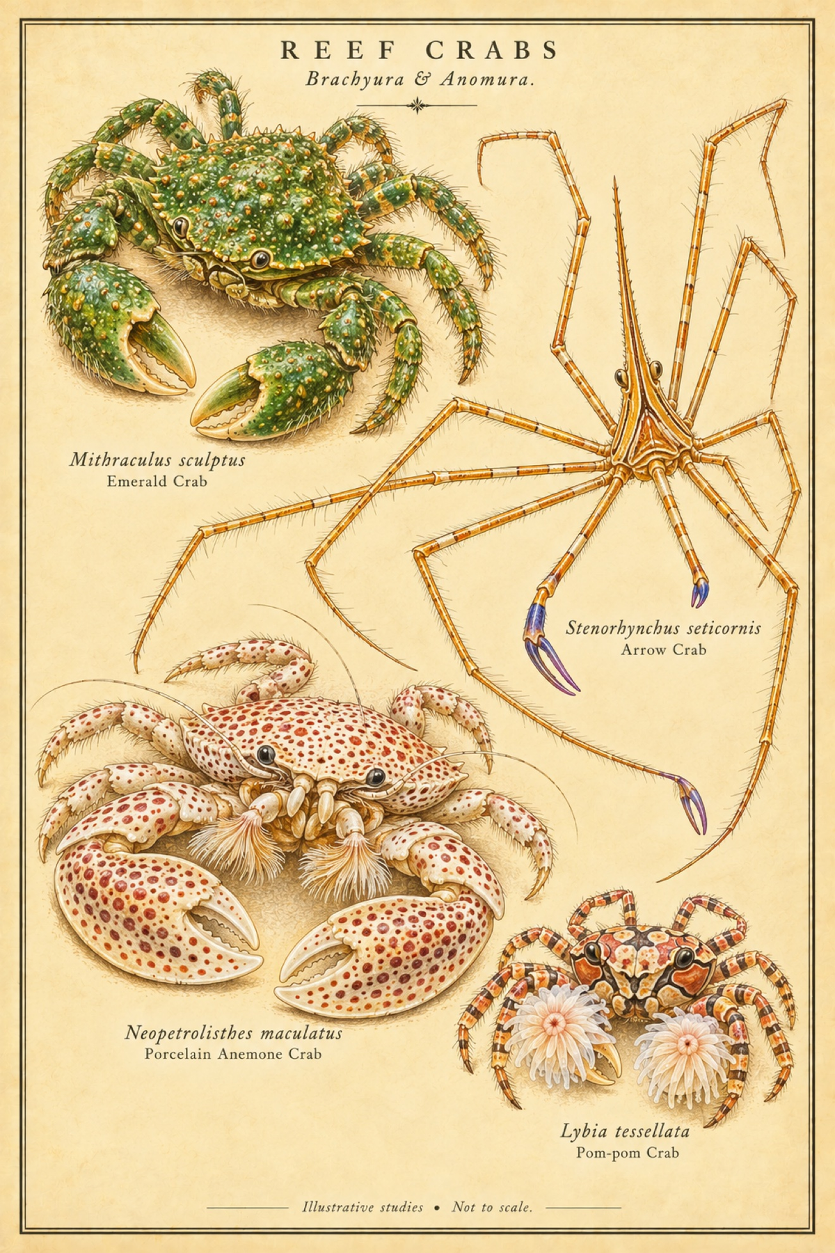 Reef Crabs Poster — Brachyura & Anomura, full plate