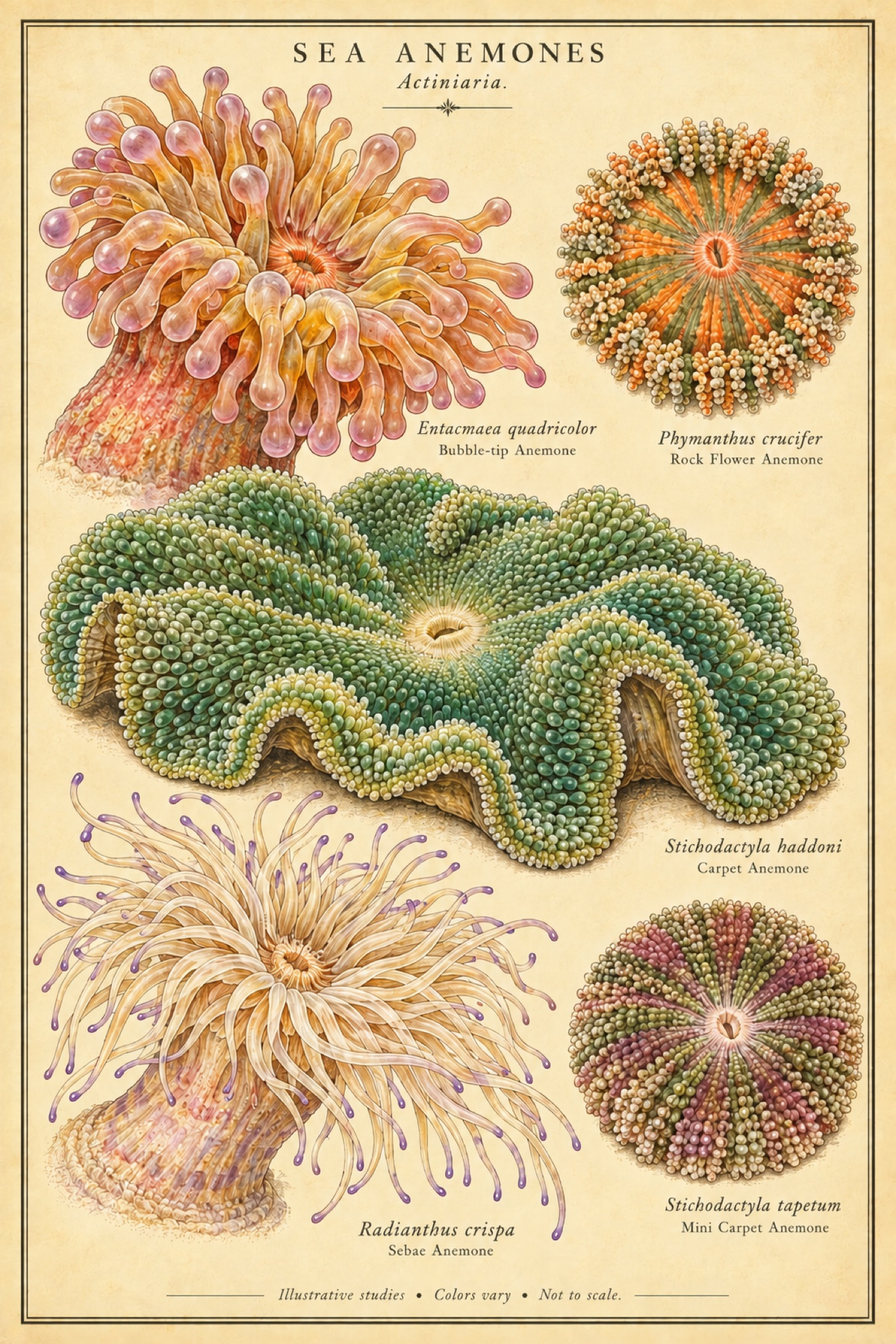 Sea Anemones Poster — Actiniaria, full plate