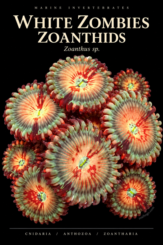 White Zombies Zoanthids — Zoanthus sp., original plate artwork